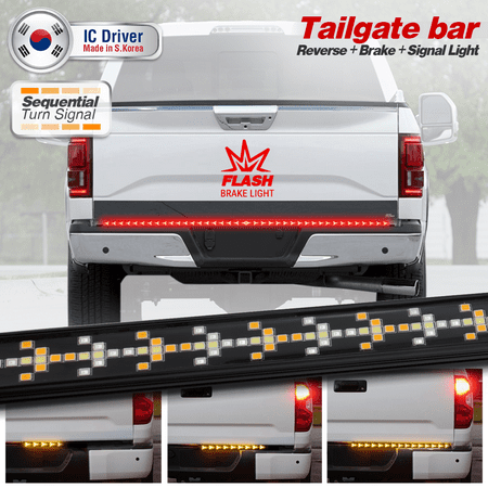Tailgate Light Bar Arrow Style 60 inches, Strobe Brake, Tail, Reverse, and Sequential Turn Signal functions. 4-Pin connector, Universal fit.