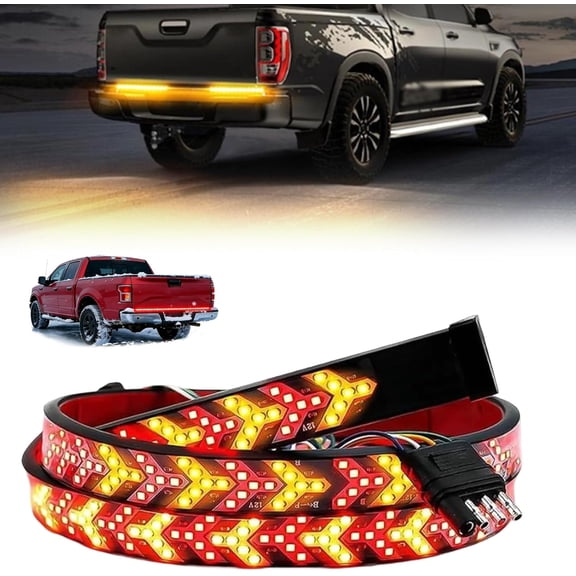 Tailgate Light Bar, for Pickup Trailer SUV RV Van Full Function Red Brake White Reverse Amber Turn Signal Double Flash Light No Drill Install