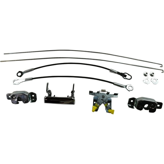 Tailgate Lock Compatible with 1987-1996 Ford F-150 Styleside Chrome With chrome handle, 2 rods, 2 cables, 2 latches, 1 hinge