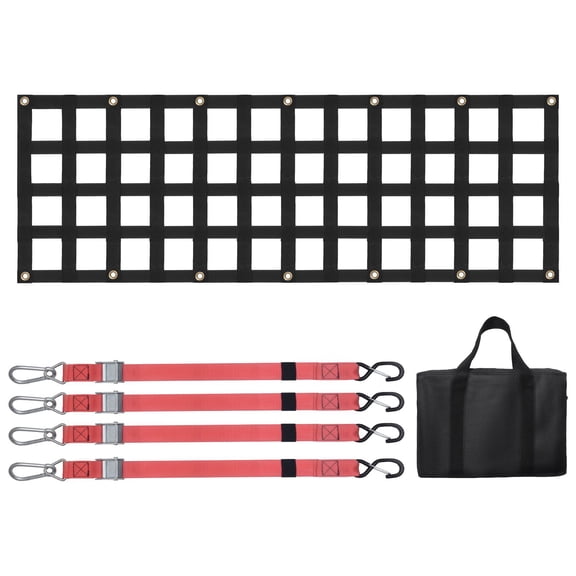 54" x 18" Heavy Duty Tailgate Net, 1500 lb Polyester Truck Bed Cargo Net with 4 Adjustable 59" Straps, S-Hooks, Carabiners and Carry Bag for Pickup, Trailer, Jeep, SUV and Truck Hauling