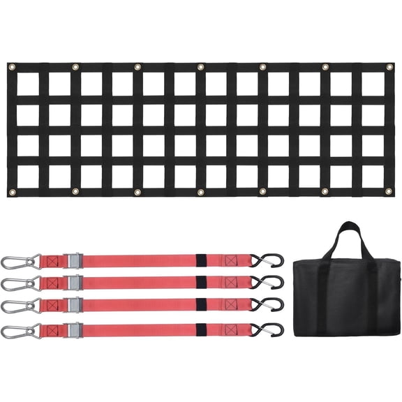 Tailgate Net for Bed, 54 in x 18 in, 1500lbs Bed Extender Tailgate Cargo Net with 4 Red Adjustable Buckle Straps, Extendable & Durable, Suitable for Trailer, Pickup, , SUV