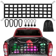 Tailgate Net for Full Size Truck, Heavy Duty Cargo Net with Carabiners & Ball Bungee Cords, Tail Gate Extender Net, Tailgate Netting for Pickup Truck Beds