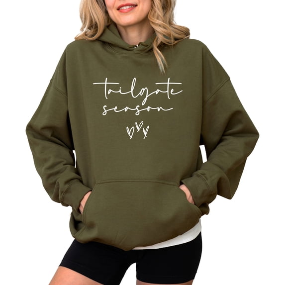 Tailgate Season Hoodie for Women Cute Football Game Day Pullover, Army Green Hoodie, M