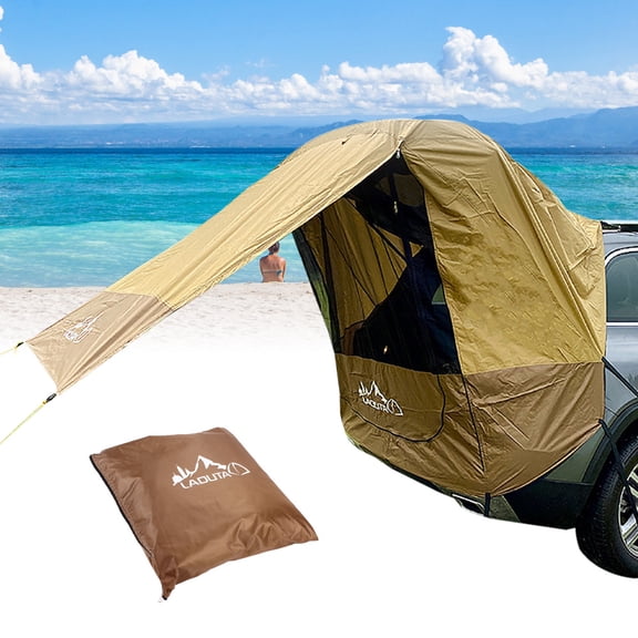 Tailgate Shade Awning Tent, SUV Camping Canopy with 190T PU3000 Waterproof UV Protection, Universal Fit for SUV MPV Truck Hatchback, Portable Car Tent for Camping Road Trip Tailgate Parties - Brown