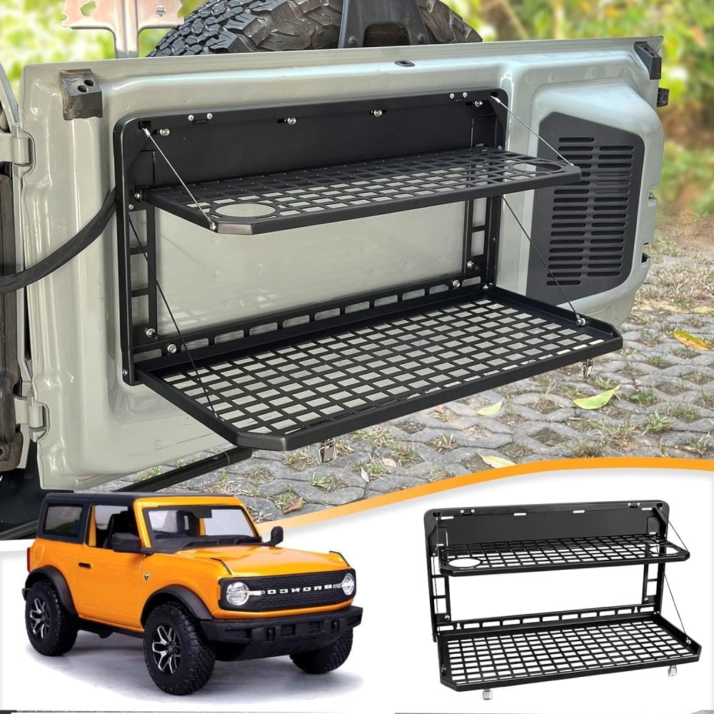 Tailgate Table Rear Foldable Cargo Shelf Aluminum Alloy Storage Shelf Molle Panel Compatible for Ford Bronco 2021-2024