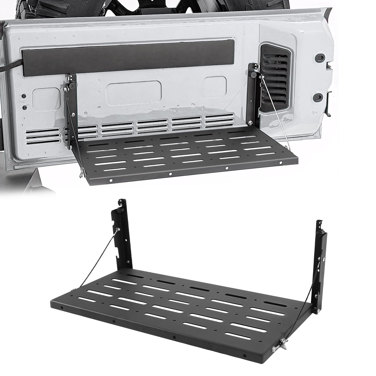 EAG Foldable Tailgate Table For Jeep Wrangler JL (2018-2021) - Steel Cargo Shelf With Cup Holders - View #3