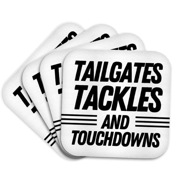 3drose, Tailgates Tackles and Touchdowns American Football Gift for Players and Fans, Set of 4 Coasters - Soft