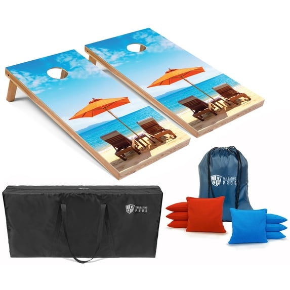 Tailgating Pros Cornhole Board Set w/Bean Bags and Carrying Case - 4'x2' Corn Hole Toss - Tournament and Lightweight Options - Optional LED Lights