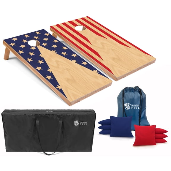 Tailgating Pros Cornhole Board Set w/Bean Bags and Carrying Case - 4'x2' Corn Hole Toss - Tournament and Lightweight Options - Optional LED Lights