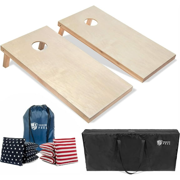 Tailgating Pros Cornhole Boards - 4'x2' & 3'x2' Cornhole Game w/Carrying Case & Set of 8 Corn Hole Bean Bags w/Tote