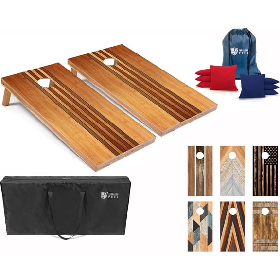 Tailgating Pros Cornhole Boards - 4'x2' Wood Pattern Cornhole Game w/Carrying Case & Set of 8 Corn Hole Bean Bags w/Tote