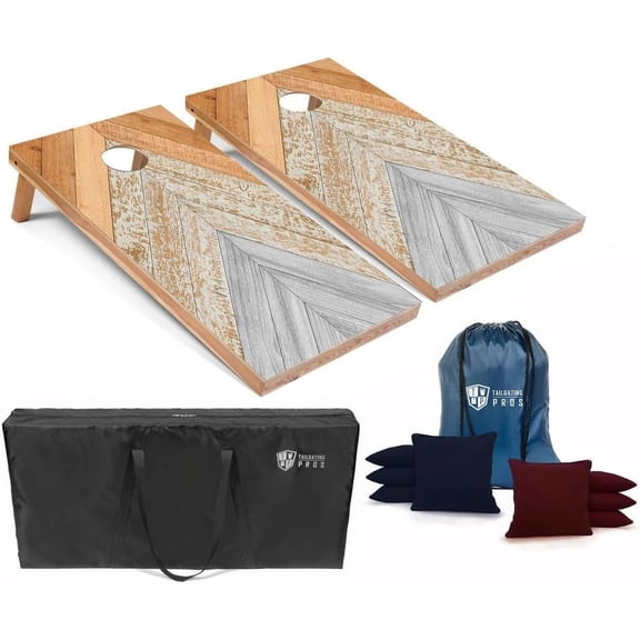 Tailgating Pros Cornhole Boards - 4'x2' Wood Pattern Cornhole Game w/Carrying Case & Set of 8 Corn Hole Bean Bags w/Tote