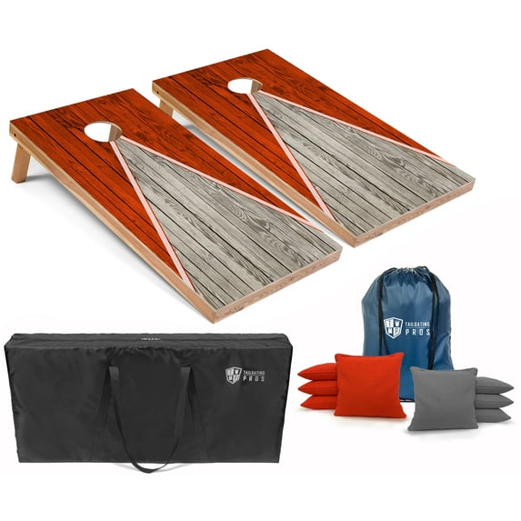 Tailgating Pros Pyramid Cornhole Board Set w/ Bean Bags and Carrying Case - 3'x2' Corn Hole Toss Game - Optional LED Lights