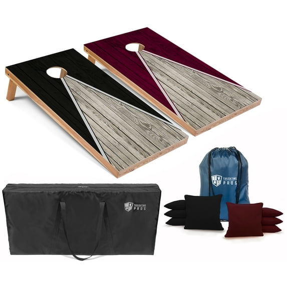 Tailgating Pros Pyramid Cornhole Board Set w/ Bean Bags and Carrying Case - 4'x2' Regulation Corn Hole Toss Game - Optional LED Lights