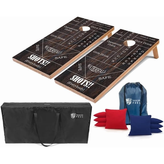 Tailgating Pros Lightweight Cornhole Boards - 4'x2' Regulation Cornhole Game w/Built-in LEDs- Multicolor Lights, Carrying Case, Set of 8 Cornhole Bags & Tote