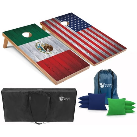 Tailgating Pros Regulation Cornhole Boards Flag Set - Includes 8 Bean Bags, Carrying Cases, and 4'x2' Corn Hole Toss Game - Optional LED Lights