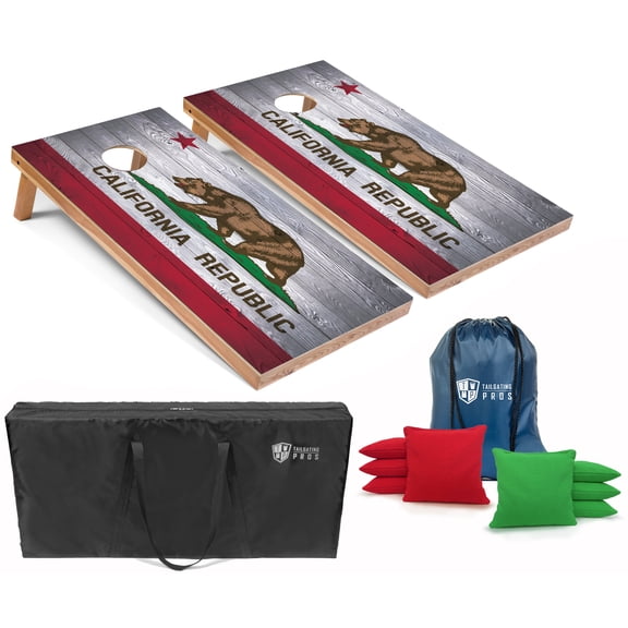 Tailgating Pros Regulation Cornhole Boards Flag Set - Includes 8 Bean Bags, Carrying Cases, and 4'x2' Corn Hole Toss Game - Optional LED Lights