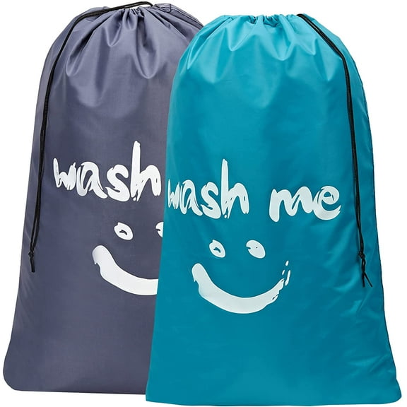 2 Pack XL Wash Me Travel Laundry Bag, Machine Washable Dirty Clothes Organizer, Large Enough to Hold 4 Loads of Laundry, Easy Fit a Laundry Hamper or Basket