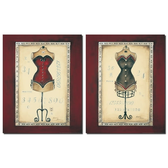 Taille De Robe; Lovely Vintage Red and Black Corset Bustier and Measurement Tape; Two 11X14 Poster Prints