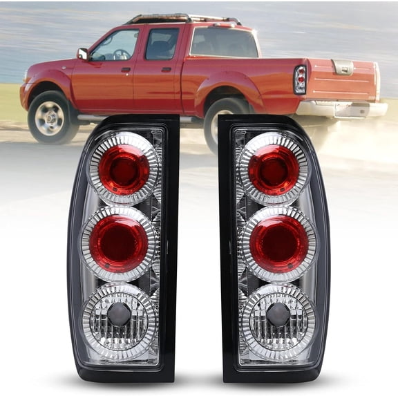 Taillights Assembly for 1998-2004 Nissan Frontier,Driver & Passenger Side Taillight,Chrome Housing+Clear Lens