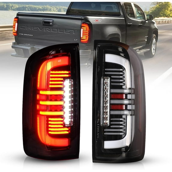 Taillights for 2015-2022 Chevy Colorado - Full LED Tube Rear Tail Lights Brake Lamps Black Clear Lens 1 Pair