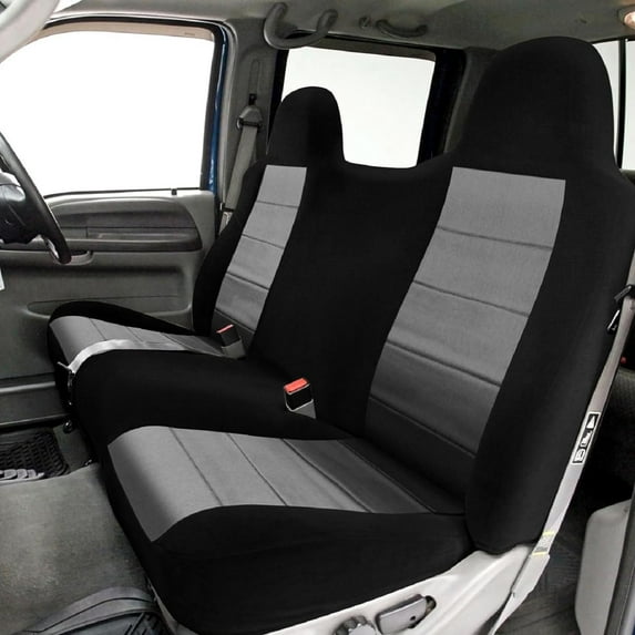 Tailor Made Full Size Bench Seat Cover for 1992 - 2010 Ford F-Series Truck F23 Molded Headrest Seat Belt Cut Out (Gray / Black)