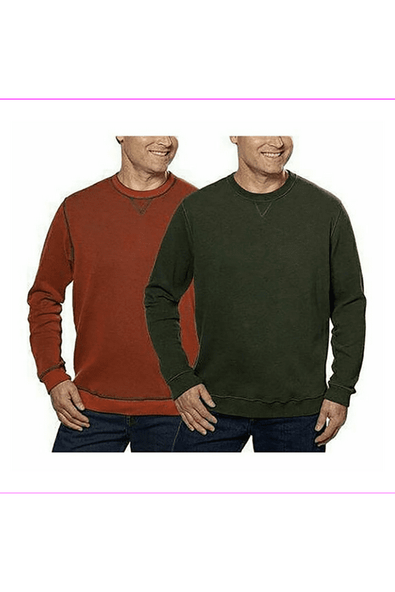 Men's Reversible Crew Neck Sweatshirt, Army/Cinnamon,Size M