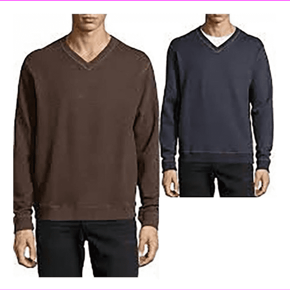 Tailor Vintage Reversible V-Neck Sweater, Brown/Navy, Size M.