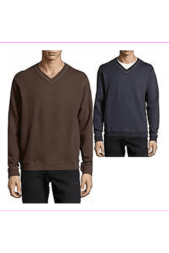 Reversible V-Neck Sweater, Brown/Navy, Size M.