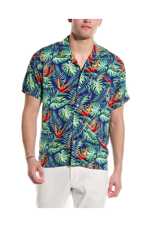 TailorByrd mens Camp Collar Shirt, L, Blue