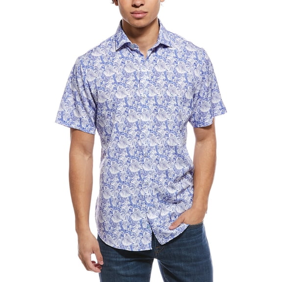 TailorByrd mens  Distressed Printed Performance Shirt, XL, Blue