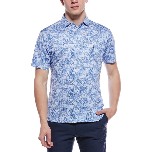TailorByrd mens  Distressed Tropical Printed Performance Polo Shirt, m, Blue