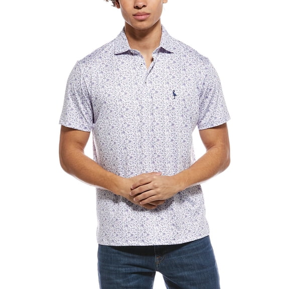 TailorByrd mens  Ditsy Floral Printed Performance Polo Shirt, XL, White