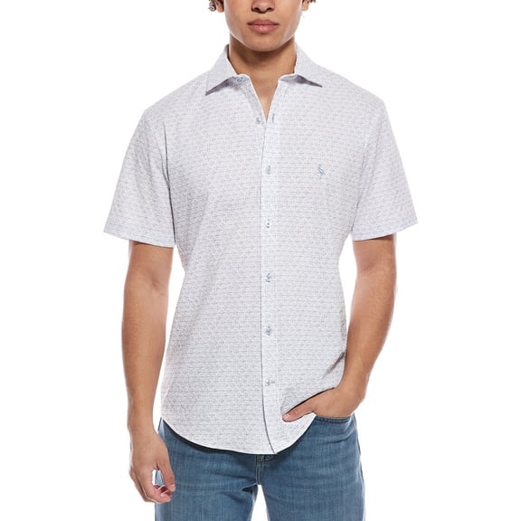 TailorByrd mens  Geo Floral Printed Seersucker Short Sleeve Shirt, s, White
