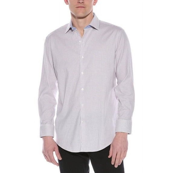 TailorByrd mens Mini Check Dress Shirt, 18 34-35, White