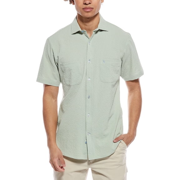 TailorByrd mens  Solid Seersucker Short Sleeve Shirt, XL, Green