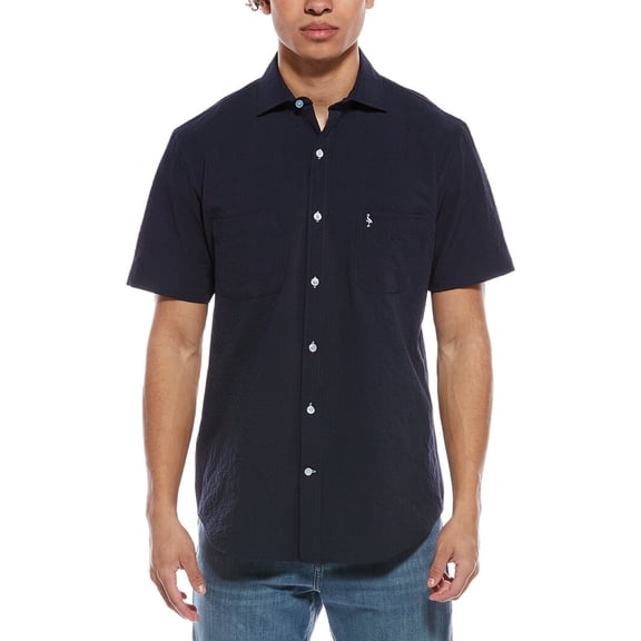TailorByrd mens  Solid Seersucker Short Sleeve Shirt, XL, Navy