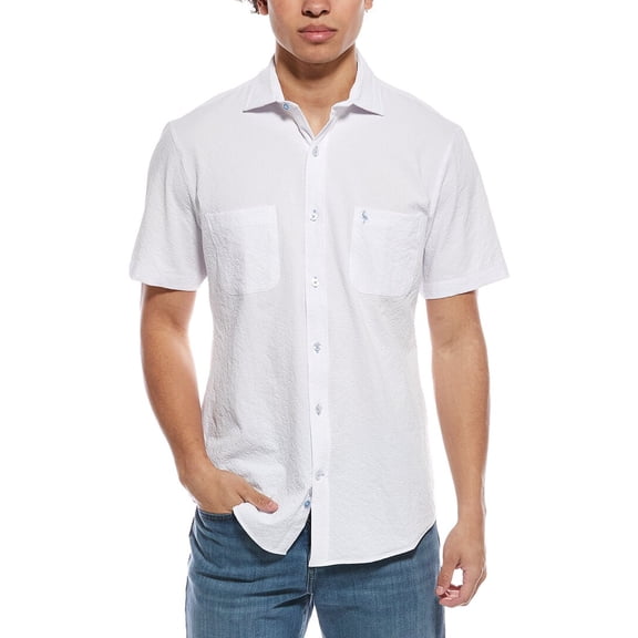 TailorByrd mens  Solid Seersucker Short Sleeve Shirt, XL, White