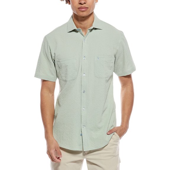 TailorByrd mens  Solid Seersucker Short Sleeve Shirt, m, Green