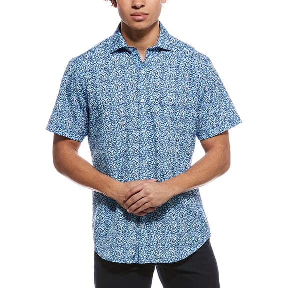 TailorByrd mens  Swirling Floral Printed Performance Shirt, s, Blue