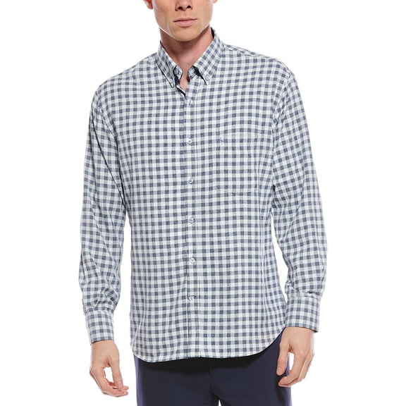 TailorByrd mens TailorBryd Gingham Printed Performance Shirt, s, Gray