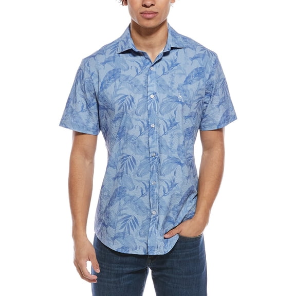 TailorByrd mens  Tropical Leaves Printed Seersucker Shirt, s, Blue