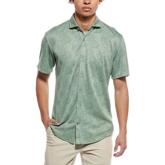 TailorByrd mens  Tropical Printed Short Sleeve Shirt, XL, Green
