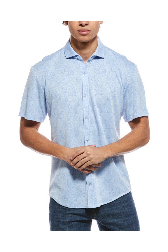 TailorByrd mens Tropical Printed Short Sleeve Shirt, XXL, Blue