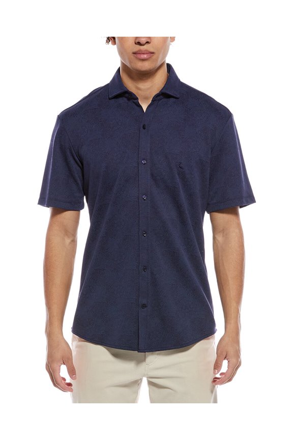 TailorByrd mens Tropical Printed Short Sleeve Shirt, m, Navy