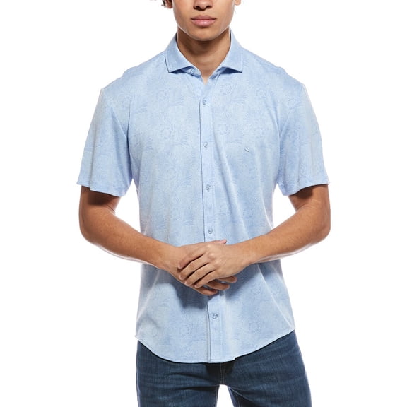 TailorByrd mens  Tropical Printed Short Sleeve Shirt, s, Blue