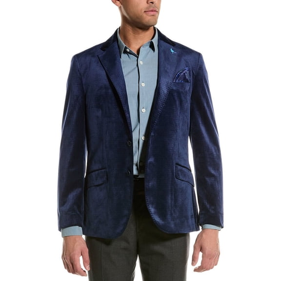 Tailorbyrd Mens Slim fit Velvet Sport Coat Blazer 38 R Navy Blue Solid Stretch
