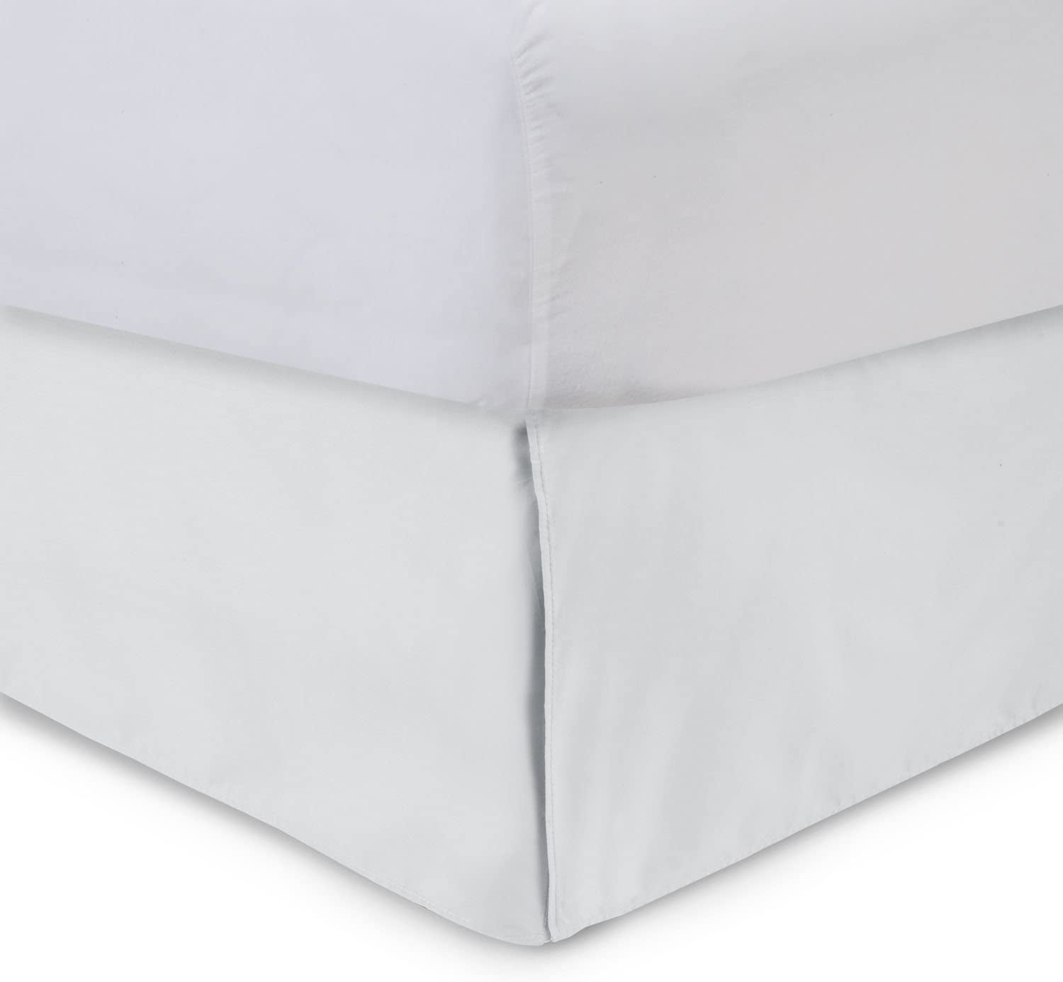 Tailored Bed Skirt 21 inch Drop, White, Queen Bedskirt with Split