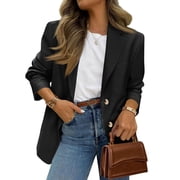 Tailored Blazers Womens Business Casual Spring 2026 Long Sleeve Lapel Open Front Button Work Blazer Jackets with Pockets Black L
