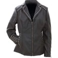 thumbnail image 1 of Black Leather Jacket for Women   Studded Matching silver-tone zipper side pockets Faux Leather, 1 of 4